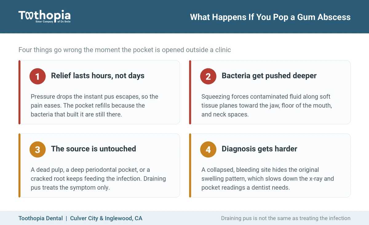 What happens if you pop a gum abscess, four risks explained by Toothopia Dental